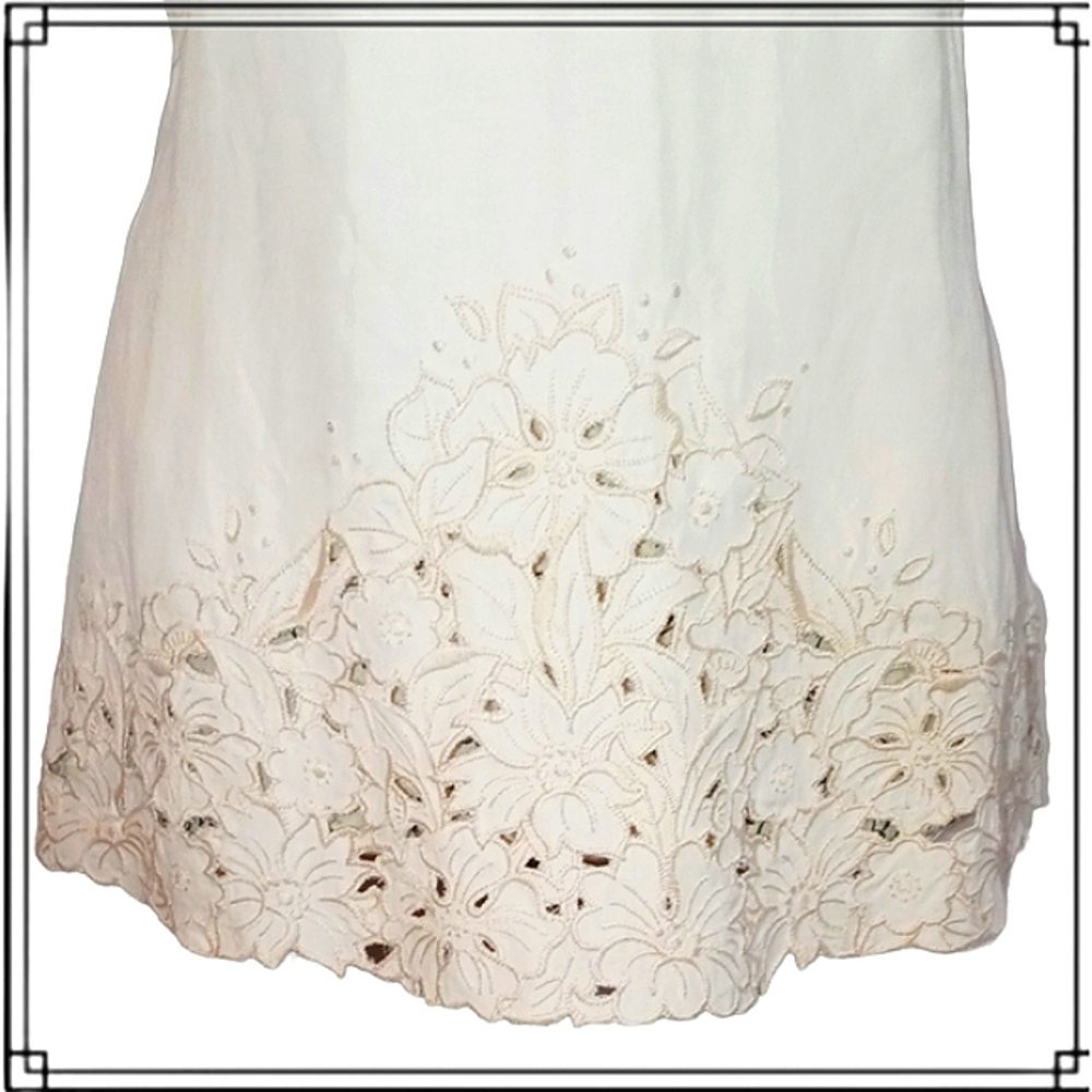 J. Jill Silk/Linen Cream Laser Cut Embroidered Floral Blouse Size Sm - Picture 3 of 10